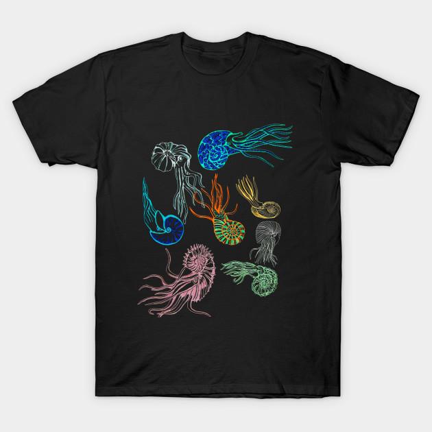Men Black Print T-shirt Ammonites At Night No-Cut Transfer Paper Print Cotton Tshirt 4XL