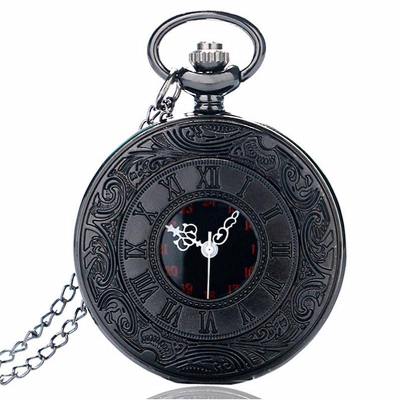 

Classic Black Roman Scale Display Quartz Pocket Watch Vintage Masculino Relogio Pendant Necklace Chain Leisure Men s Gift Clock чорний