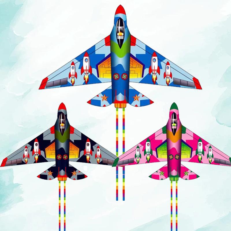 Fighter Jet Kite for Kids Giant Airplane Shape with Vibrant Colors 120cm Size Long Tail for Park and Beach Play