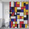 Vibrant Geometric Print Waterproof Shower Curtain For Bathroom, Mondrian Style Colorful Design High-End Toilet Partition Curtain