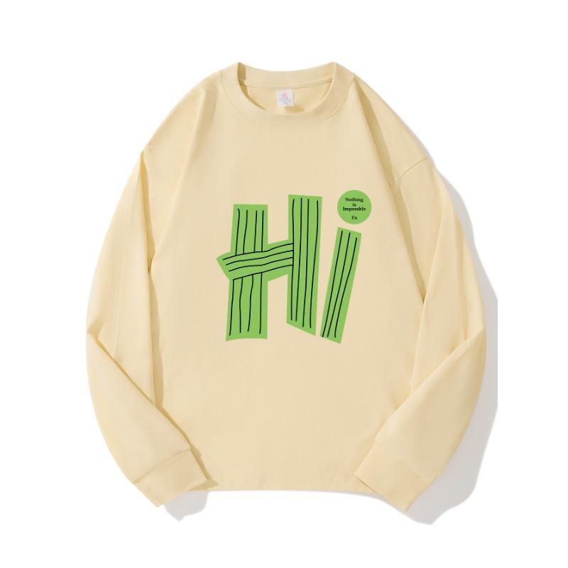 

HI Autumn Clothing Длинные рукава из чистого хлопка Новые мужские и женские топы, весенний внутренний слой, базовая рубашка, футболка с круглым вырезом и длинными рукавами XXL бежевый