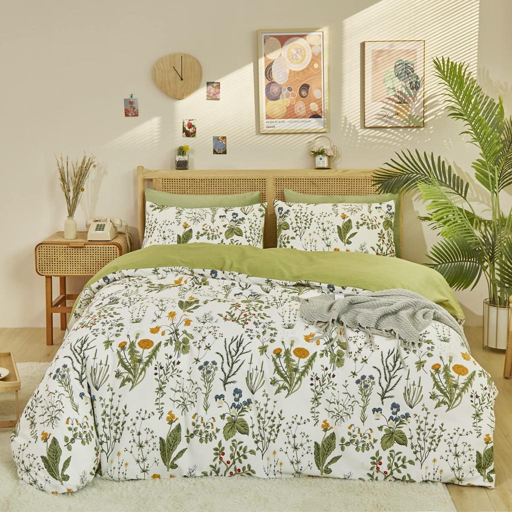 Palm Leaves Comforter Cover Duvet Cover Tropical Leaves Bedding Set Quilt Cover for Men Women, White 3 Pcs Queen King Size