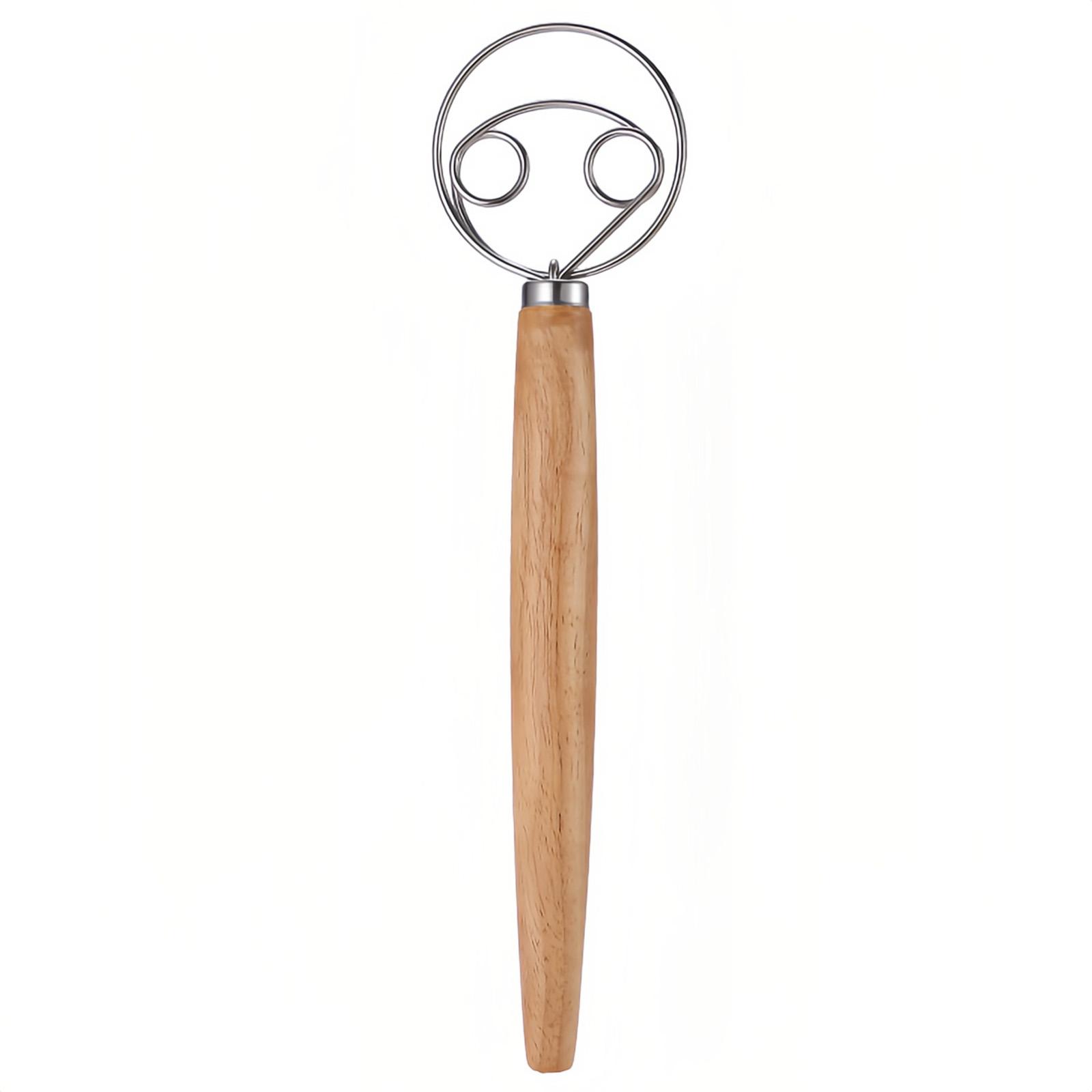 Dough Whisk With Ergonomic Wooden Handle, Perfect For Sourdough, Pizza, Cake, And Baking Enthusiasts.