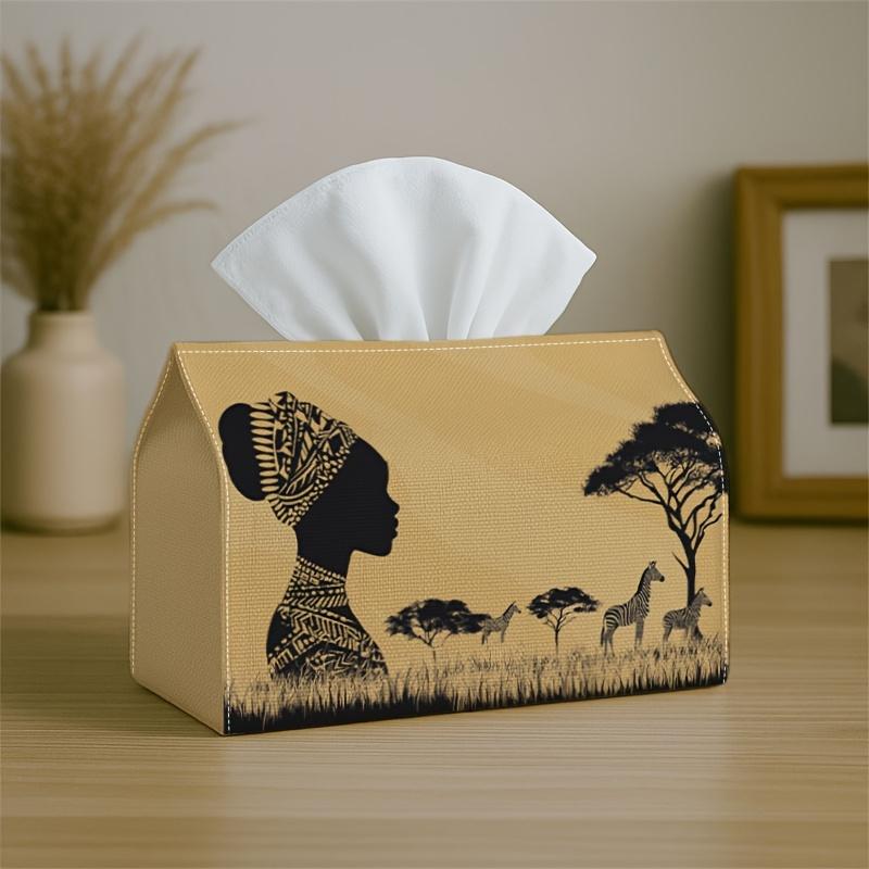 1pc African Folk Silhouette Tissue Box Cover,Savanna Woman Giraffe High-Quality,Durable,Lightweight,Foldable Storage,Ideal for Living Room and Dining