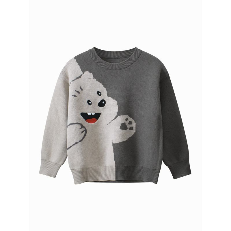 27Kids Korean Style Children s Clothing Spring and Autumn Children s Sweater Bear Clothes Boys Pure Cotton Pullover Baby Knitwear My3470 Dark Gray 110
