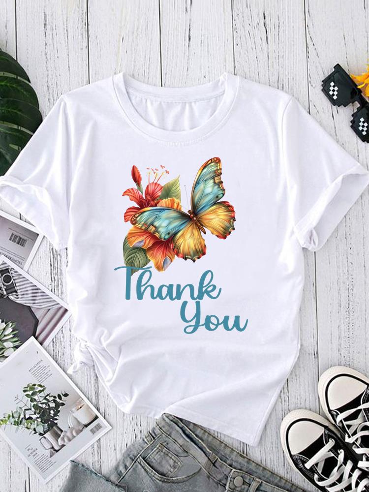 (Asian Size) Short Sleeve T-shirts O-neck Casual Clothing Fashion Female watercolor love heart Women's Top T shirt Printed Graphic Tee