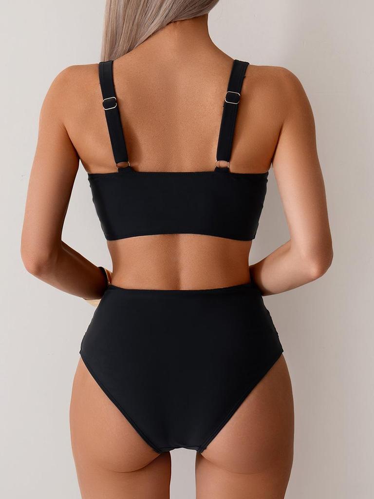 Tiefer Rückenausschnitt Strandurlaub Badeanzug Sexy Bikini Damen Zweiteiliger Badeanzug Hohe Taille Badeanzug Anzug Feine Nähte in einer Vielzahl von Farben Strandbekleidung