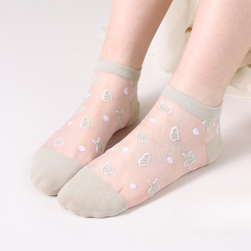 

Женские тонкие чулки с узором «ракушка» и «звездное стекло» на весну и лето 1 pair светло-зеленый