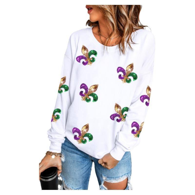 

Fall New Arrival Casual Pullover Sweatshirt Female 2024 Fashion Fashion Special-Interest Sequin Pattern Long Sleeves Tops Female White Size XL fit (70.00 kg-75.00 kg