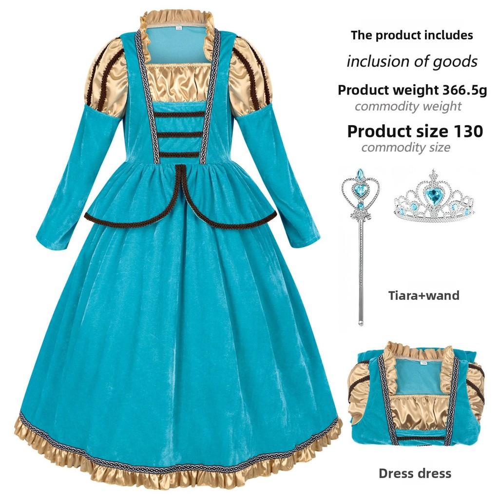 Halloween Childrens Medieval Princess Cosplay Dress With Crown And Scepter For Party