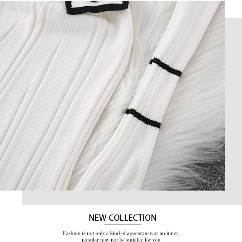 Autumn Winter Women Elegant Turn-down Collar Knitted Sweater Long Maxi Sheath Dresses