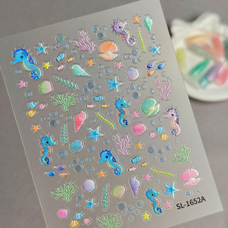 3D Starfish Embossed Nail Art Stickers Ocean Themed Self Adhesive 1Pcs Nail Decals for Summer Beach Vacation Manicure