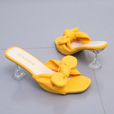 Papuci încântători Tobogane pentru femei Casual Transparent Ciudați pantofi cu toc înalt Femei Papuci de vară cu nod fluture Plus Size