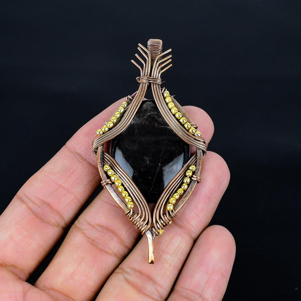 Hypersthene 999 Copper Wire Wrapped Pendant, Handmade Gemstone Jewelry Pendant Gift For Birthday