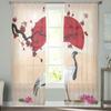 Cherry Blossom Branch And Crane Sheer Curtains For Bedroom Living Room Tulle Curtains For Kitchen Window Voile Curtains