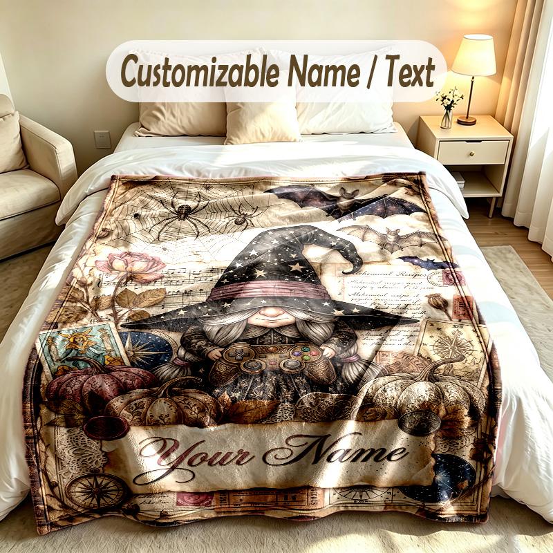 Gnome Theme Custom Blanket Personalized Name & Text Customized Soft Warm Throw Blanket Home Decor