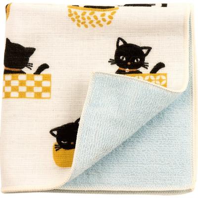 Hamamonyo Japanese Towel Napping Black Cat Blue Semi-Wash (Towel Handkerchief) - -