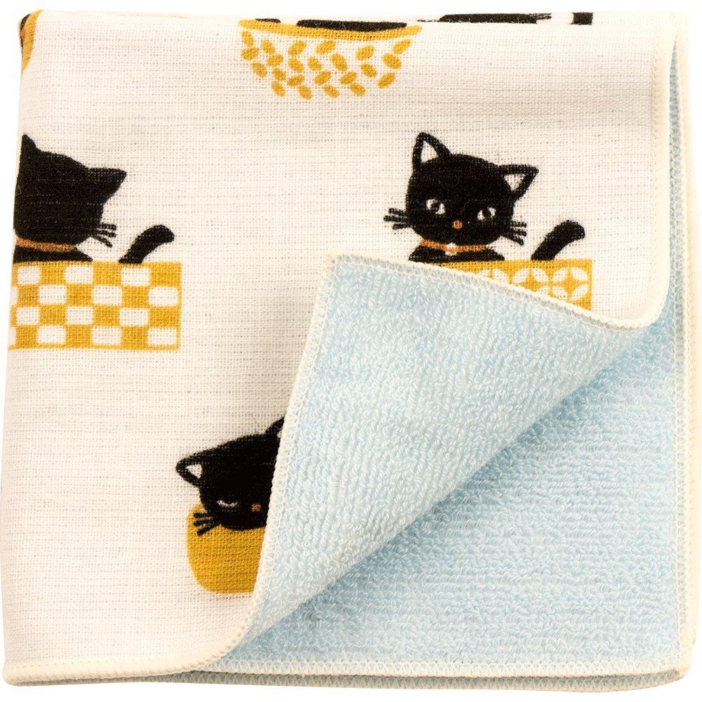 Hamamonyo Japanese Towel Napping Black Cat Blue Semi-Wash (Towel Handkerchief) - -