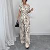 Summer One-shoulder Tie Striped Wide Leg Jumpsuit for Women, European American Casual Romper