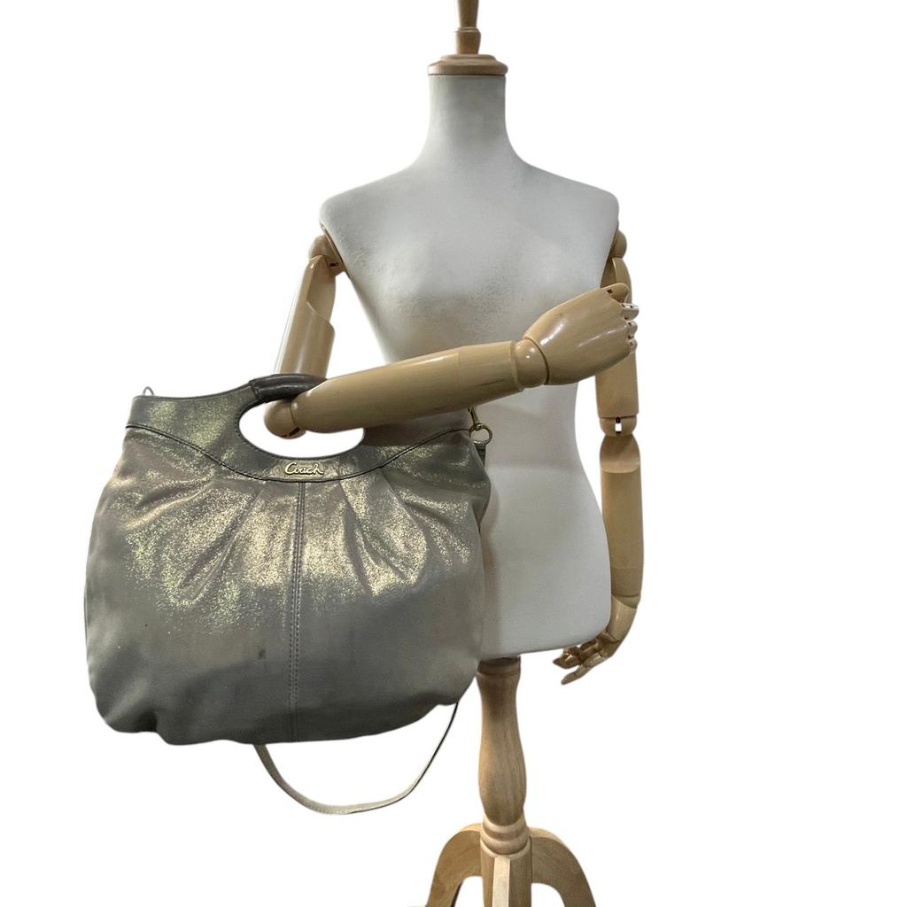 Used COACH 2-way handbag/shoulder bag Gathered Pleated 2-Way BagHandbag gold/Silver leather Women