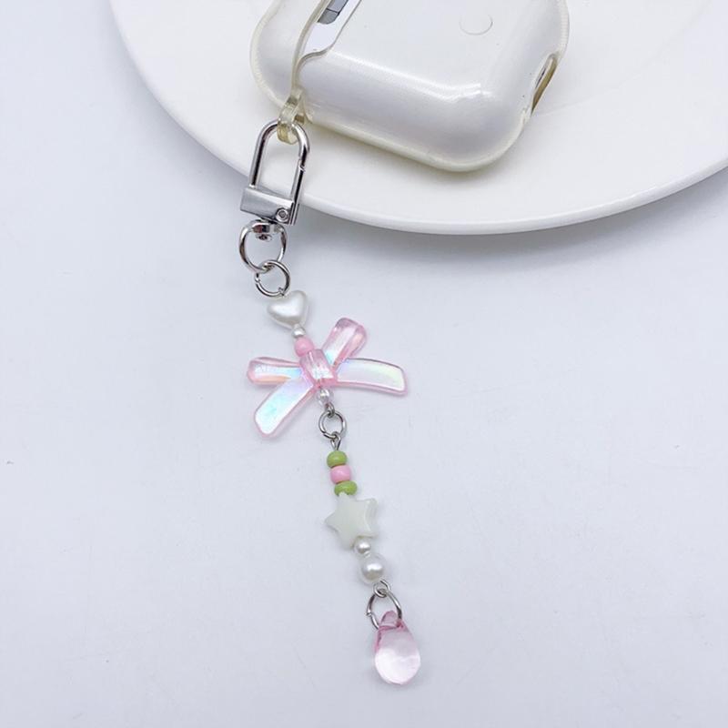 Butterfly Beaded Phone Lanyard Bowknot Pendant Wrist Strap Detachable Phone Chains Keyring Portable Accessory for Women