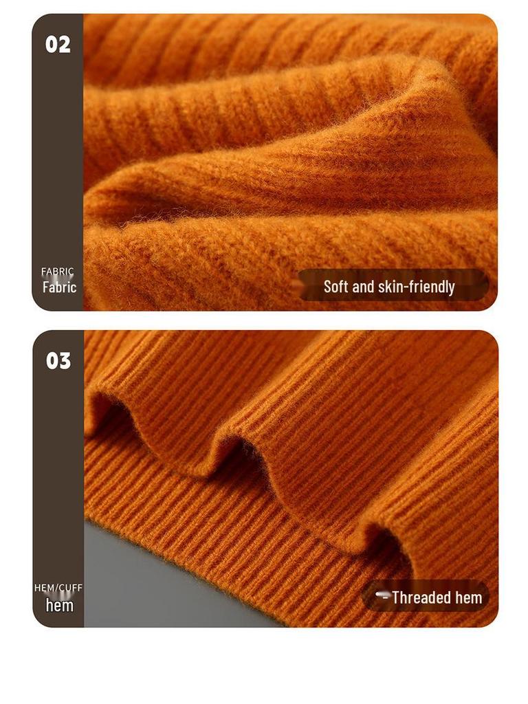 Men's Autumn/Winter Wool Round Neck Solid Color Long Sleeve Loose Fit Knit Sweater Plus Size.