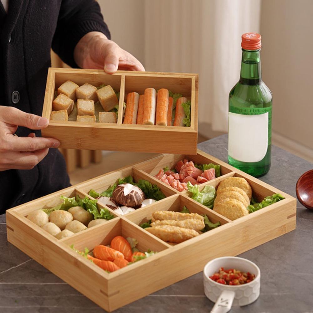 Independent Separate Food Platter Bamboos Snack Tray Stable Structure Storage Tray Home