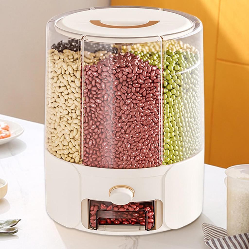 Rice Dispenser Rotatable Rice Bucket Food-grade Airtight Barrel with Dividers Anti-Gnat Anti-Moisture for Pantry Restaurant
