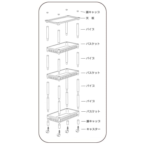 Izumi Kasei Vita Long Rack T4-Tier Kitchen Cart with Casters, 3749