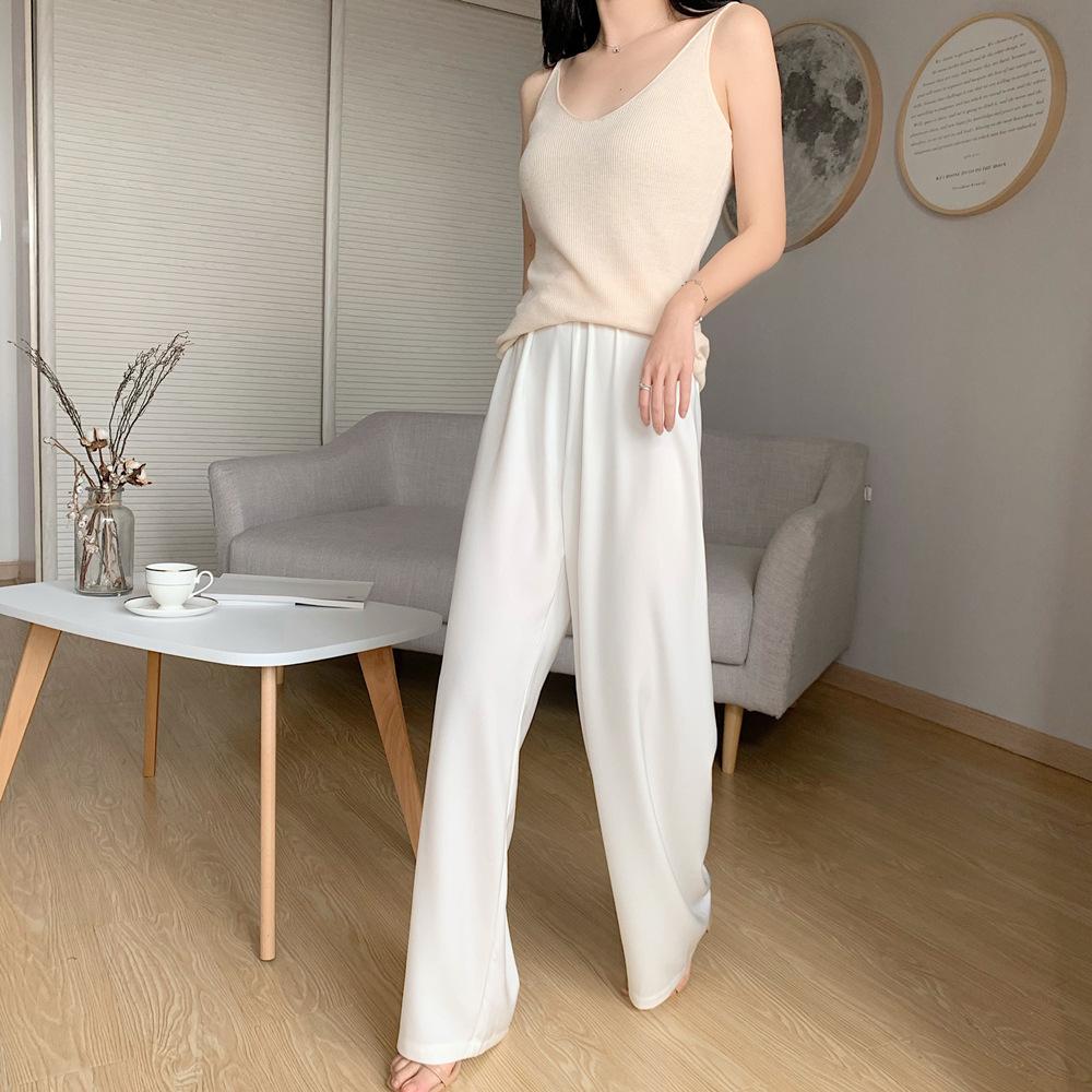 

High-End Women s Satin Wide-Leg Pants - 2026 Summer Collection, High-Waisted, Drapey, Floor-Length, Straight-Leg Style Large белый
