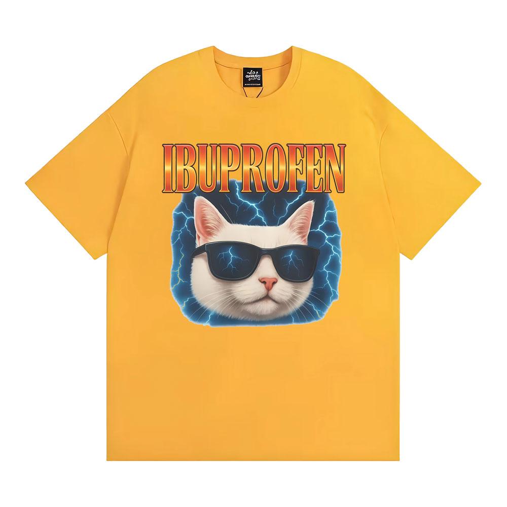IBUPROFEN Funny Lightning Dank Cat Meme Tshirts Unisexs Clothes Fashion High Street T Shirt Summer Tops Loose 100 Cotton Tshirt