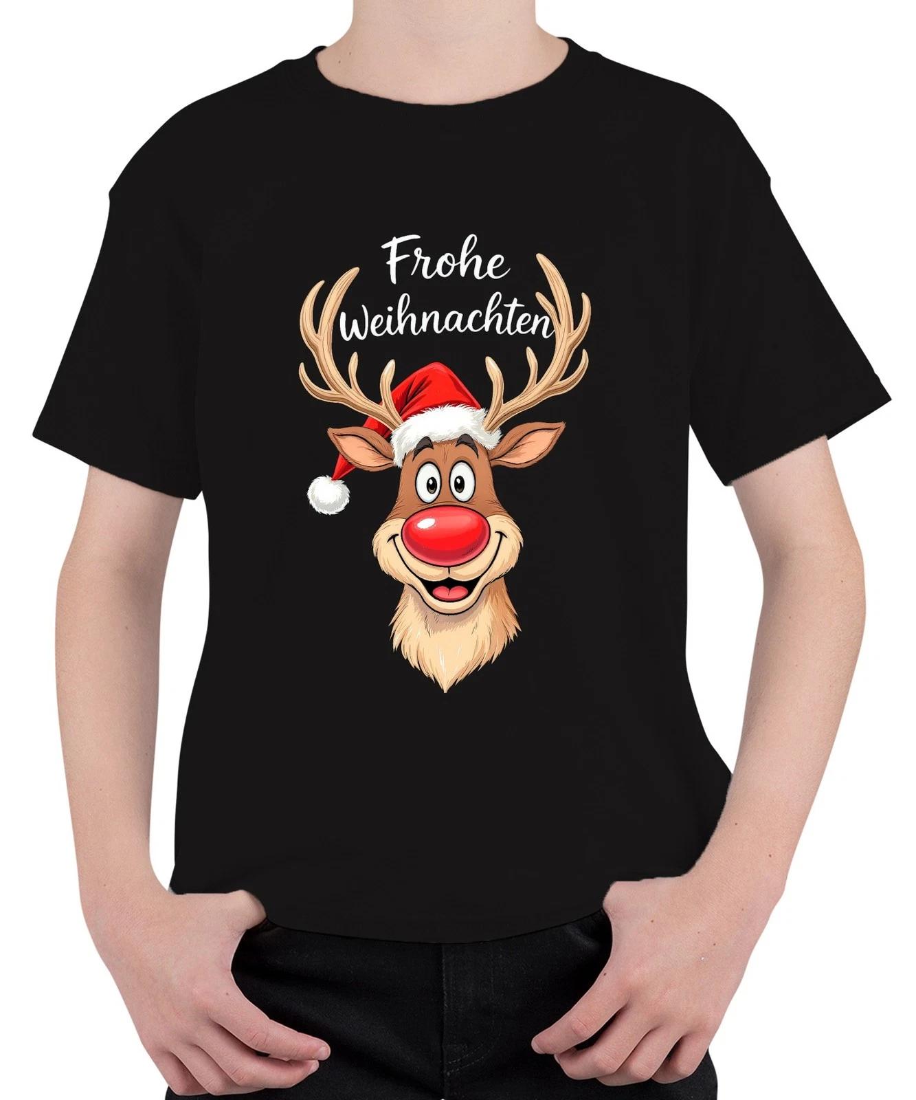 Frohe Weihnachten Rentier Rudolph Rotnase Nikolaus Mütze Lustig Unisex Kinder T- L