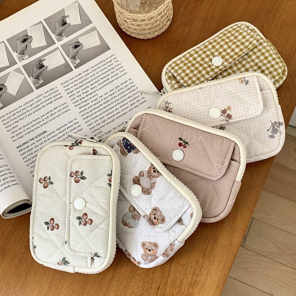 Stripe Small Makeup Lipstick Bag Large Capacity Mini Canvas Storage Bag Floral Coin Purse  Outdoor