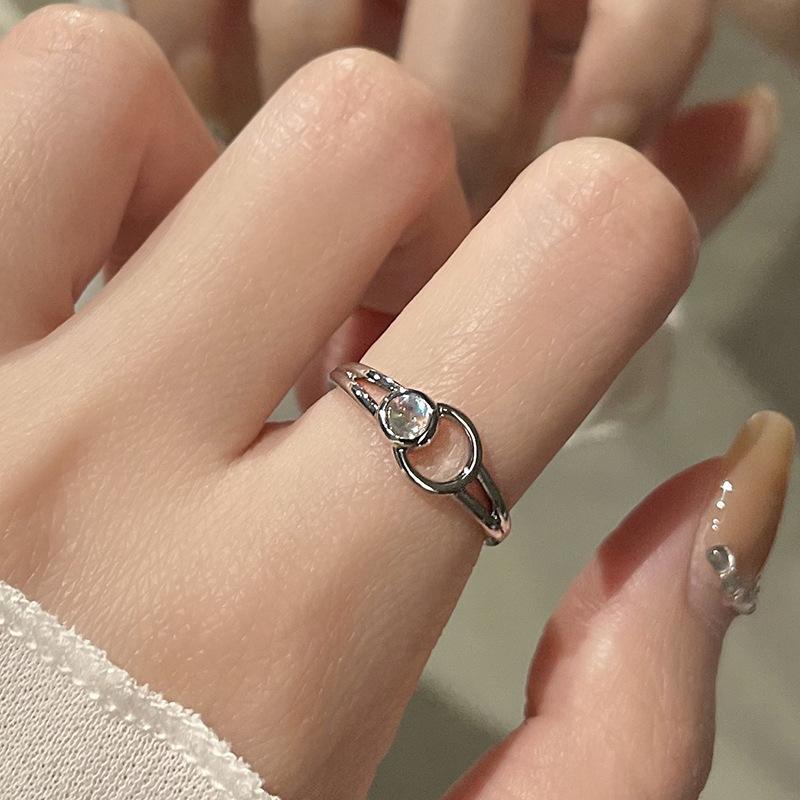 Niche Design Moonstone Cold Wind High Sense Light Luxury French Irregular Texture Open Ring Women