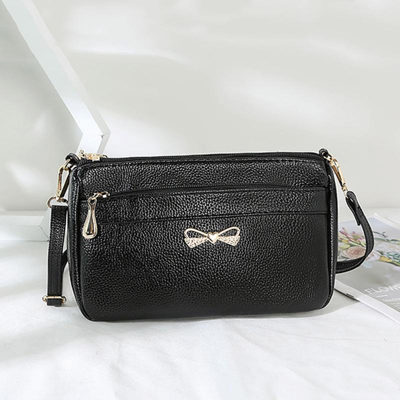 Popular Simple Female Daily Bag Daily Shopping Multi-Layer Money Purse Solid Color Pu Litchi Pattern Shoulder Crossbody Bags Quality