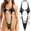 Club Bodysuit Bodycon Sleeveless Chain Decor Low-cut Halter Neck Hollow Out Skinny Spaghetti Strap Seductive Nighty Bodysuit