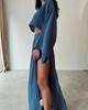 2024 Chic Linen Blend Cropped Top & High Waist Slit Two-Piece Suit