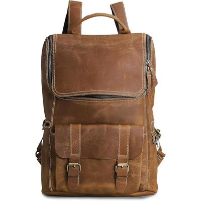 New Full Grain Leather Backpack for Men - 17 Inch Laptop Bag - Vintage Travel Rucksack - Casual Daypack for Womens