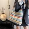 Bohemian Style Rainbow Beach Bag Large Capacity Hollow Tote Bag Fashion Weave Straw Bag  Travel