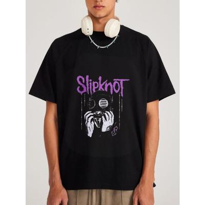 T-shirt Bianca Slipknot Logo della Band e Grafica Maschera a Gas Stampa Unisex Casual Streetwear Top Per Uomo e Donna