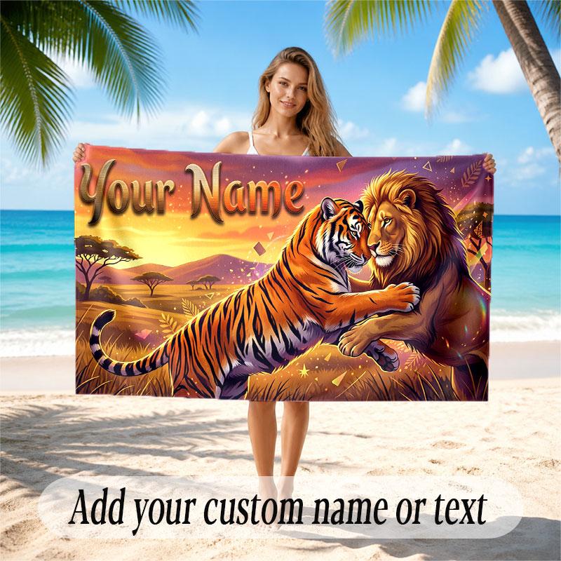 Mountain Landscape Theme Soft Beach Towel Personalized Custom Name Text Towel Portable for Beach Pool Travel