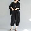 Damen Sommer Freizeitanzug Kurzarm Rundhals T-Shirt + Lockere Hose Einfarbig Zweiteiliges Set