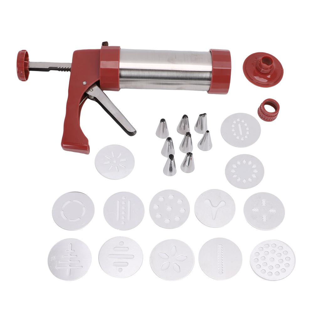 Cookie Press Decorating Kit for Baking Stainless Steel Cookie Maker with Discs and Piping Tips for Biscuits Cake Dessert
