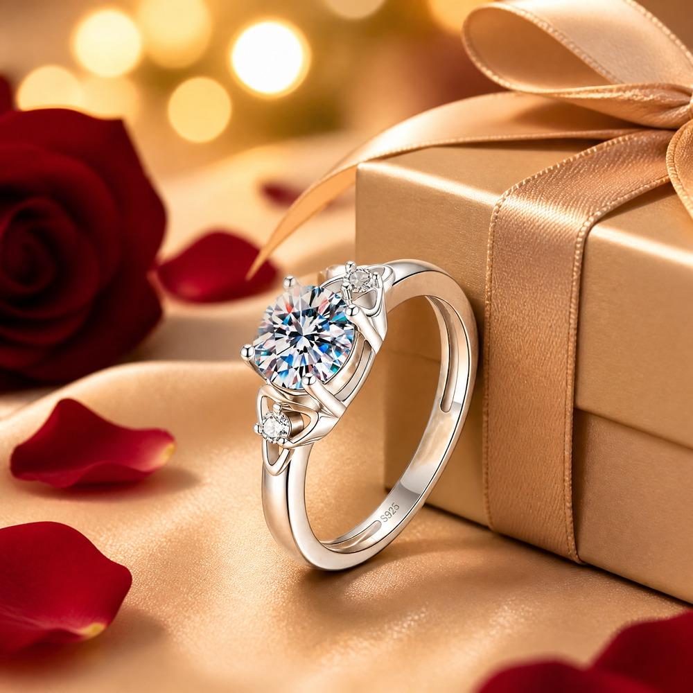 Moissanite 1 Carat/6.5mm 925 Silver Luxury Wedding Bands Ring 2.5g Classic Party