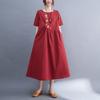 Summer Cotton and Linen Solid Color Pullover Dress for Women