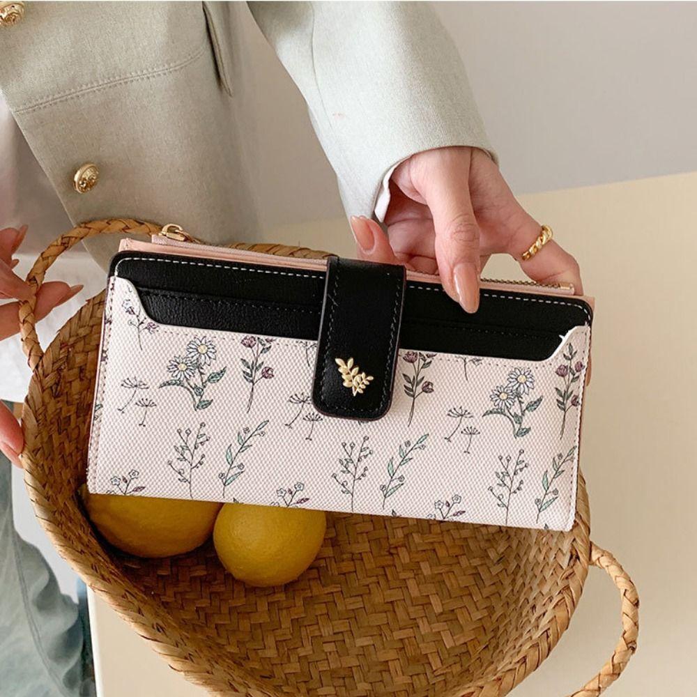 Printed Women Long Wallet Flower Multiple Cards Purse Organ Card Holder Two Fold Purse  Daily