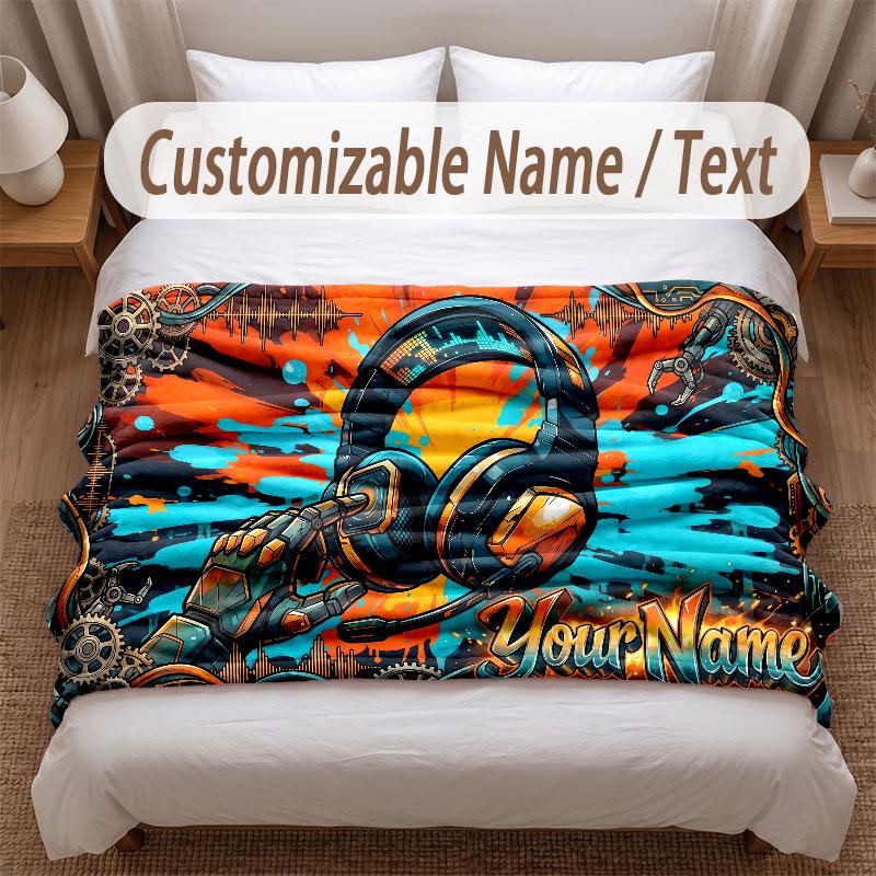 Decorative Artwork Theme Soft Blanket Personalized Custom Name Text Print Warm Blanket Home Sofa Bedroom Decor