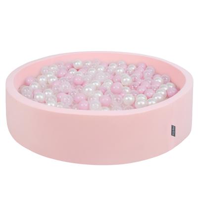 Soft Ball Pit Round 120x30cm/300 Balls Balls 7cm / 2.75in for Kids, Pink:powder Pink-pearl-transparent