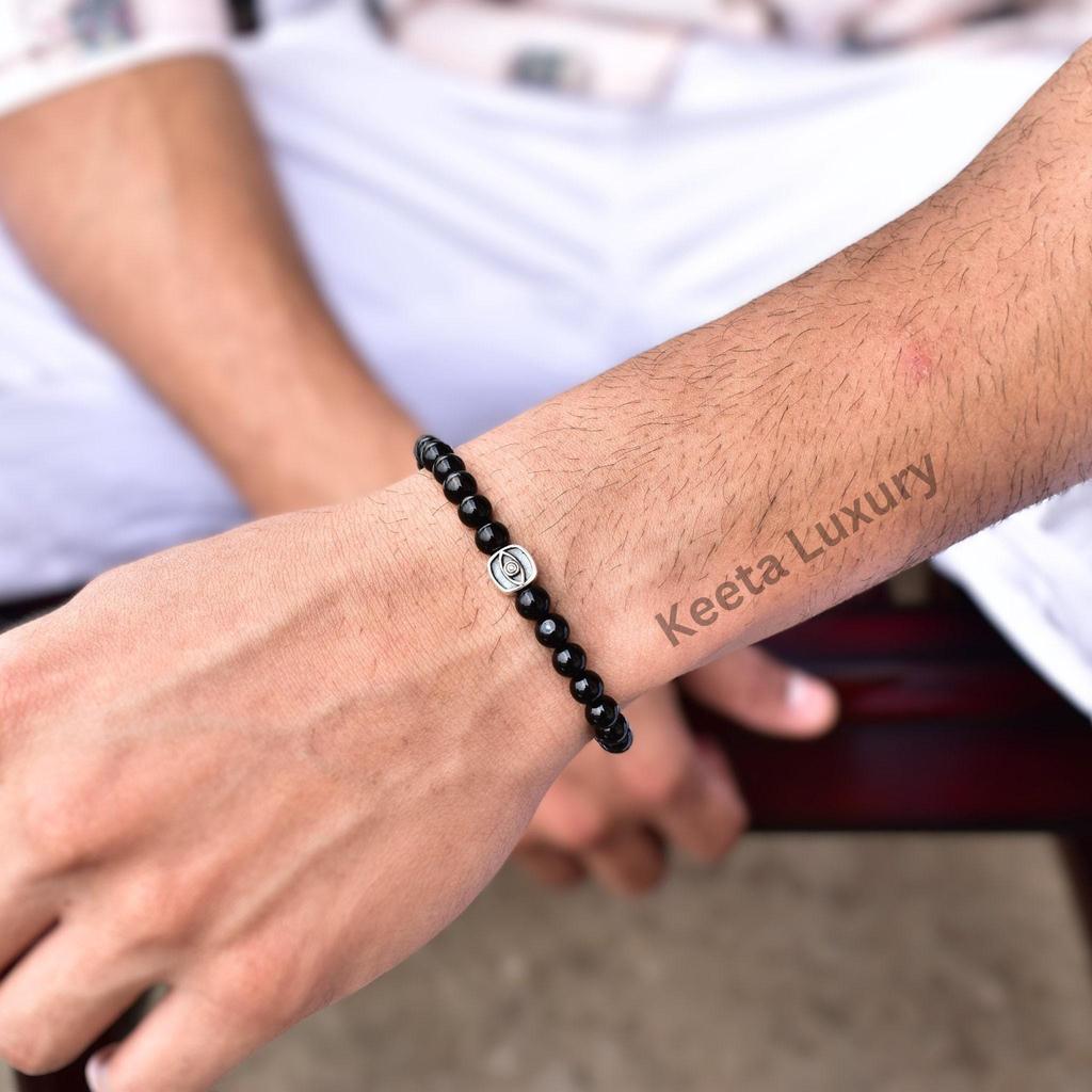 Natural Black Onyx Bead Bracelets Stacking Beaded Bracelets Evil Eye Protection Charm Beaded Bracelet for Men Unisex Friendship Bracelet