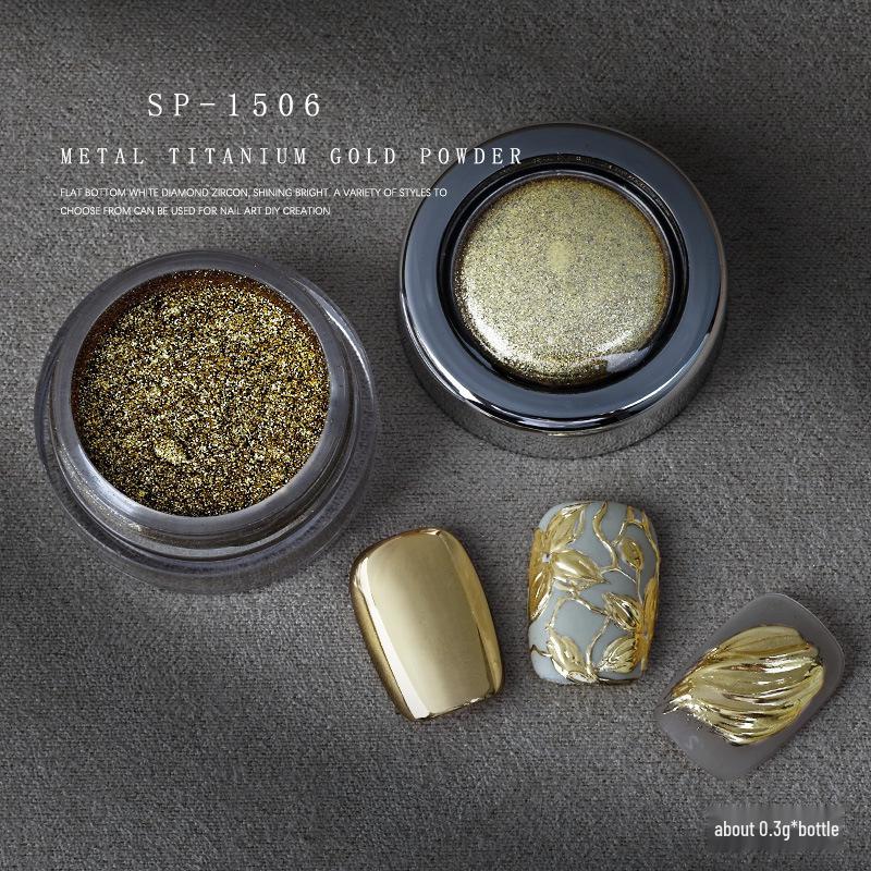 

High-Gloss Titanium Gold Mirror and Rose Gold Metallic Nail Art Powder